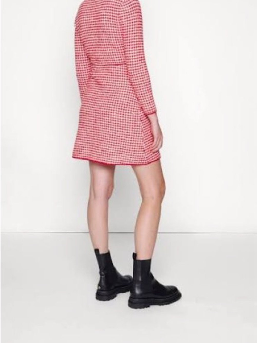 Sandro Red and White Houndstooth Knit Blazer Dress - Picture 7 of 9
